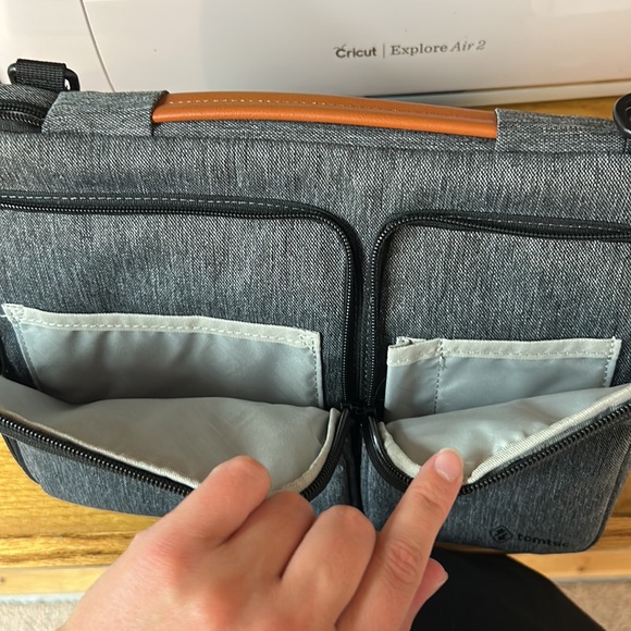 Tomtoc brand laptop bag with front storage gray color - Picture 2 of 5